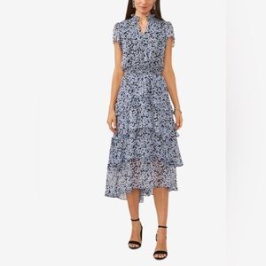 Jess & Sam Women's Floral-Printed Smocked-Waist Tiered Midi Dress Size M